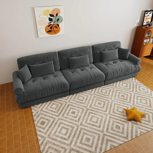 Vista 22 de Sofá modular de gran tamaño de 94 pulgadas, sofás seccionales grandes de color beige y blanco para sala de estar, juego de sofá de terciopelo, sofás