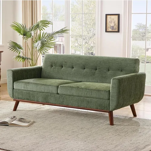 Vista 21 de Juegos de muebles de sala de estar, estándar y otomano, sofás de decoración moderna de mediados de siglo, muebles tapizados con botones, beige