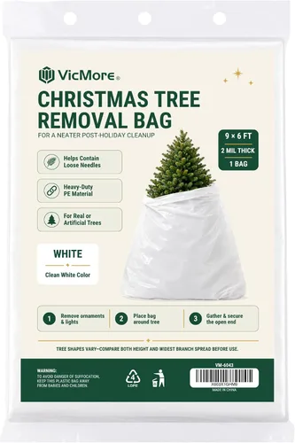 Vista 11 de Bolsa de eliminación de árbol de Navidad VicMore 9x6 pies de plástico transparente – Polietileno resistente, resistente a roturas y sin olor