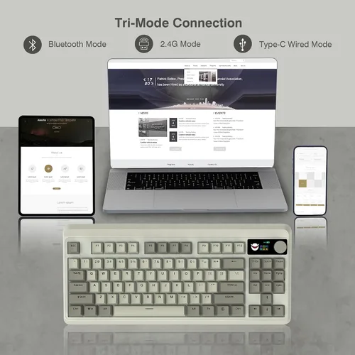 Vista 4 de Womier - Teclado retro 75% para juegos con pantalla OLED y perilla, M87 Pro Bluetooth 5.12.4 GHzUSB-C Teclado mecánico inalámbrico con interruptor