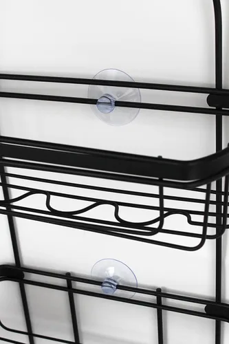 Vista 3 de Splash Home Puerta de baño o colgante de cabezal de ducha con dos cestas organizadoras, más estantes de almacenamiento para champú, jabones Negro