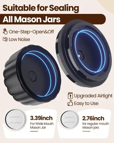 Vista 3 de Kit de sellado al vacío de tarros Mason eléctrico mejorado 2026 con tapas Mason de boca ancha y regular, bomba de vacío automática de 80 kpa