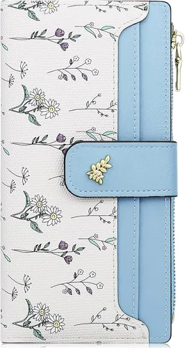 Vista 18 de Farcauo Billetera para mujer, billetera delgada para mujer, linda cartera delgada Kawaii con flores para mujer, tarjetero para mujer, Cartera