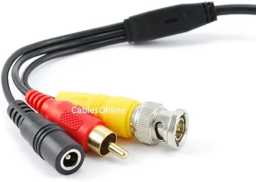Vista 2 de CablesOnline - Cable de cámara RCA (audio) y BNC (video) macho a macho de 25 pies con alimentación de CC (PL-2025)