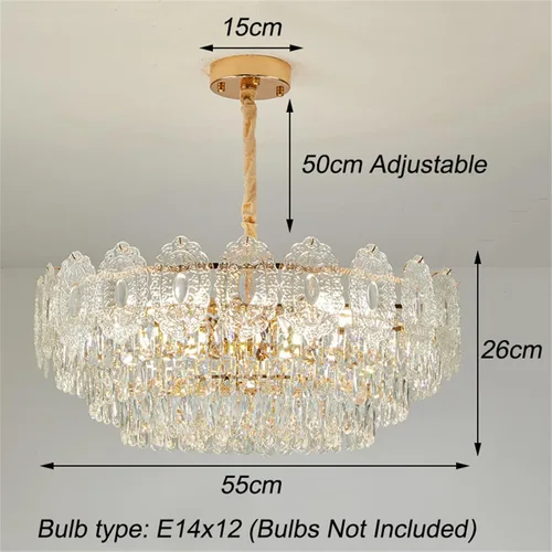 Vista 6 de Modern Gold Chandeliers Lighting, Creative Cloud Glass Pendant Ceiling Fixture Lamp, D55cm Round Crystal Glass Chandelier, 9-Light, Applicable to