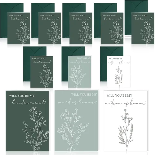 Vista 8 de Spakon 16 piezas de tarjetas "¿Serás mi dama de honor?" con sobres, estilo acuarela, floral, propuesta nupcial, dama de honor, matrona de honor