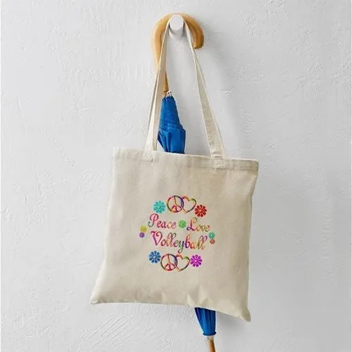 Vista 7 de CafePress Peace Love - Bolsa de mano de voleibol de lona natural bolsa de compras reutilizable