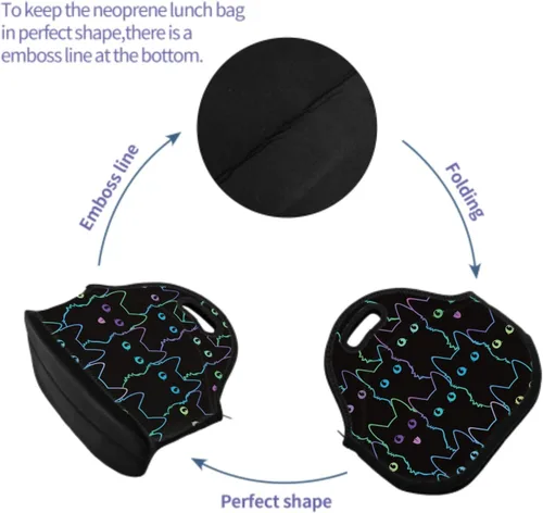 Vista 6 de Nerxy Bolsa de almuerzo de neopreno con aislamiento para gatos, bolsa pequeña para niños y adultos, bolsa térmica negra, contenedor reutilizable
