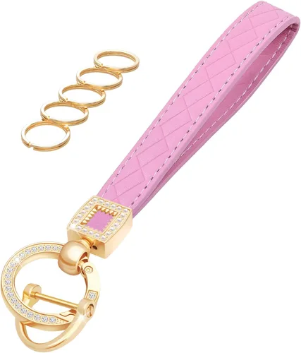 Vista 11 de Llavero de muñeca de cuero OHKYOOT, llavero de muñeca para automóvil con 5 llaveros y anillo anti-pérdida Negro
