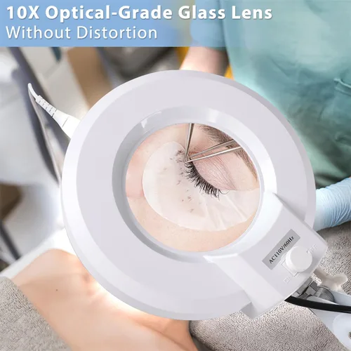 Vista 2 de Lámpara de pie con aumento 10X con 5 ruedas base rodante para esteticistas – 2,200 lúmenes LED regulable luz con lupa, lupa iluminada para leer