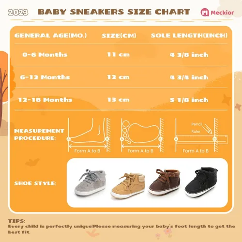 Vista 6 de Meckior - Tenis tipo botín para niños y niñas pequeños de 1 a 3 años con suela suave antideslizante de cuero sintético. Mocasines para bebés recién