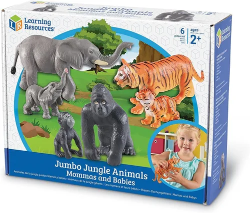 Vista 5 de Learning Resources Jumbo Jungle Animals Mommas y Bebés - Juguetes de animales de safari, figuras de animales pequeños, figuras de juguete