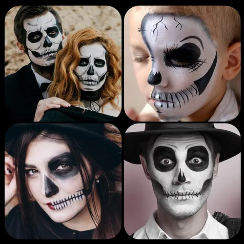 Vista 5 de Pintura facial y corporal en blanco y negro para maquillaje de payaso