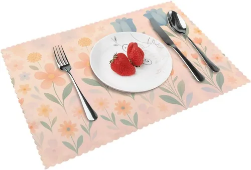 Vista 14 de Rectangular Placemats Set of 4, Heat Resistant Dusk Carnation Printed Kitchen Dining Table Mats