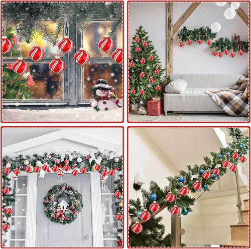 Vista 7 de Hungdao Juego de 12 adornos navideños de menta, bolas de bastón de caramelo de Navidad, adornos de bastón de caramelo de Navidad, bolas de Navidad
