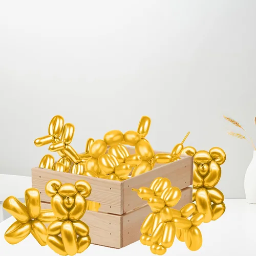Vista 5 de Globos dorados de 260, 50 globos largos para atar arco de globos, globos mágicos de látex largos y delgados para torcer a granel para cumpleaños
