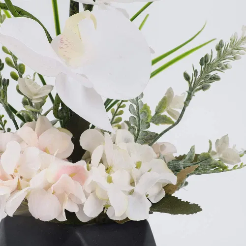 Vista 3 de LESING Artificial Potted Orchid Flower for Table Centerpieces,Real Touch White Fake Orchid Flowers in Vase for Home Decoration (Style 2,Black Vase)