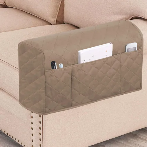 Vista 11 de Paquete de 2 fundas impermeables para reposabrazos para sillas y sofás, protectores de muebles antideslizantes con bolsillos laterales, juego