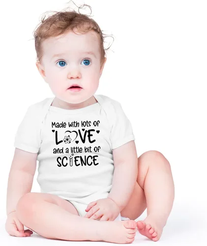 Vista 2 de AW Fashions Hecho con mucho amor y un poco de ciencia pequeño milagro lindo body de bebé de una pieza
