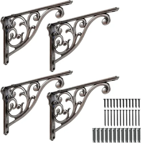 Vista 62 de Soportes de estante de 4 pulgadas, paquete de 4 soportes de pared de latón antiguo de alta resistencia, estantes decorativos de cocina victoriana
