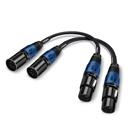 Vista 9 de Cable de luz de escenario DMX de 11.8 pulgadas, cable XLR DJ, conector XLR macho de 3 pines a conexión XLR DMX hembra de 5 pines para, foco de luz