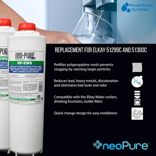 Vista 9 de Neo-Pure NP-EWS Elkay - Filtro de repuesto compatible para Elkay 51299C, 51300C y WSF6000R y Halsey Taylor 55898C, individual