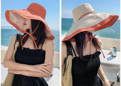 Vista 66 de Sombrero de sol de ala súper ancha para mujer, de algodón, plegable, reversible, con borde con cable, protección UV, verano, playa, viajes, jardín