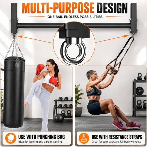 Vista 5 de Ceiling Mounted Pull Up Bar, Heavy Duty 700 LBS Multi Grip Pull Up Bars, 16"/24" Rafter Chin Up Bar, Ceiling Joist for Garage/Gym/Basement with