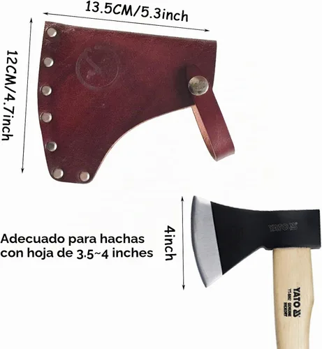 Vista 3 de Funda protectora de piel con hacha de hacha con broches seguros, protector de hacha de campamento resistente para senderismo al aire libre, Marrón