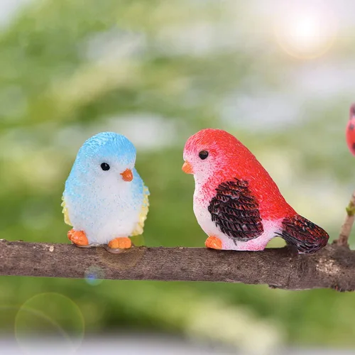 Vista 2 de Figuras decorativas de pájaros en miniatura, 12 piezas, mini figuras de casa de muñecas de pájaros, accesorios de decoración de jardín de hadas