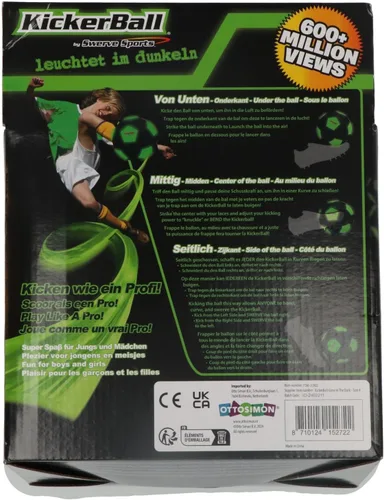 Vista 4 de Otto Simon Kickerball original que brilla en la oscuridad, costuras reforzadas, fútbol para curvas extremas, pelota de truco con giro, talla 4, negro