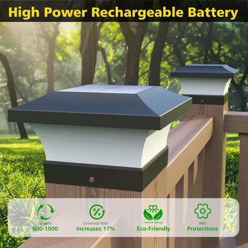 Vista 4 de T-SUN - Luces solares de poste, luces impermeables al aire libre para postes de madera de 4 x 4, iluminación LED blanca de 6000K, para cubierta