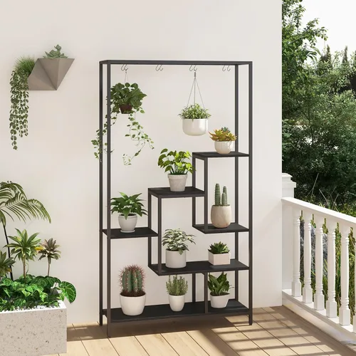 Vista 8 de Soporte para plantas de 6 niveles para interiores, soporte para plantas de 70.9 pulgadas de alto con 10 ganchos colgantes en S, estante de metal