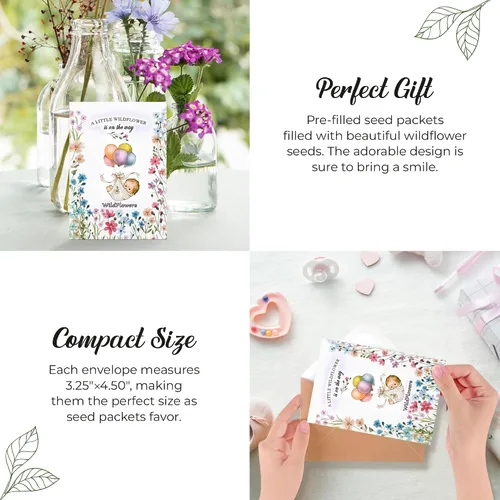 Vista 2 de Paquete de 20 paquetes prellenados de mezcla de semillas de ramo para niñas y niños, regalos de fiesta de baby shower, anuncios de bebé