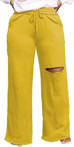 Vista 4 de PINSV Pantalones de pierna ancha para mujer, con cordón, holgados, casuales