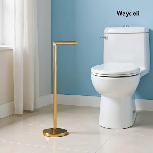 Vista 9 de Soporte de papel higiénico dorado, soporte de papel higiénico independiente con reserva para 4 rollos de repuesto, base resistente, estante