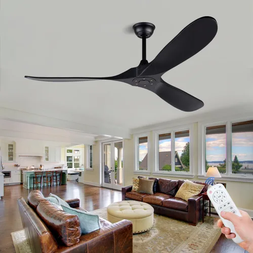 Vista 19 de Ventiladores de techo de 42 pulgadas sin luces, ventiladores de techo negros sin luces con control remoto, 3 aspas de madera maciza, ventilador