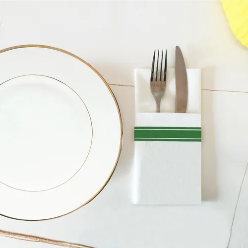 Vista 6 de KMAKII Servilletas desechables de papel con bolsillo integrado para cubiertos desechables para fiestas, bodas, eventos, tacto de lino, 16 x 16
