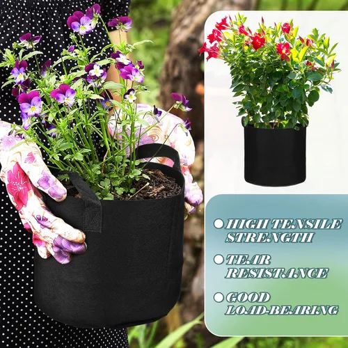 Vista 5 de Hoolerry Paquete de 7 bolsas de cultivo de plantas negras de varios tamaños, bolsas de cultivo no tejidas gruesas en 4 tamaños, 10, 7, 5 y 3