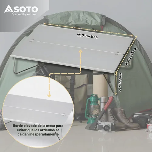 Vista 2 de SOTO Mesa de camping de aluminio emergente, mesa de mochilero compacta