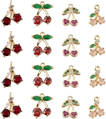 Vista 17 de Ipotkitt - 20 piezas de dijes de cobre con circonita cúbica micropavé en forma de flor con anillo de salto, dijes con forma de planta y flor