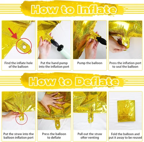 Vista 8 de Globos de cumpleaños de 6 años para niños, globos gigantes de Mylar con el número 6 autoinflables, globos de aluminio iridiscentes dorados, globos