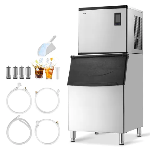Vista 14 de VEVOR - Máquina comercial para hacer hielo, 136 kg/24 horas, con recipiente de almacenamiento de acero inoxidable de 136 kg, máquina para hacer
