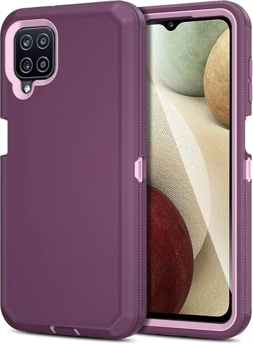 Vista 17 de Jiunai - Carcasa para Samsung Galaxy A12, resistente de doble capa, a prueba de golpes, color negro
