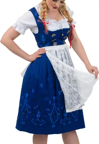 Vista 6 de Dirndl Trachten Haus Vestido de tirolesa bávara para mujer azul largo de 3 piezas para el Oktoberfest alemán