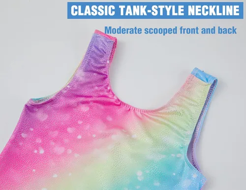 Vista 3 de TENVDA Gymnastics Leotards for Girls 2-12 Years Old Sparkly Multicolor Kids Tumbling Biketards Unitard