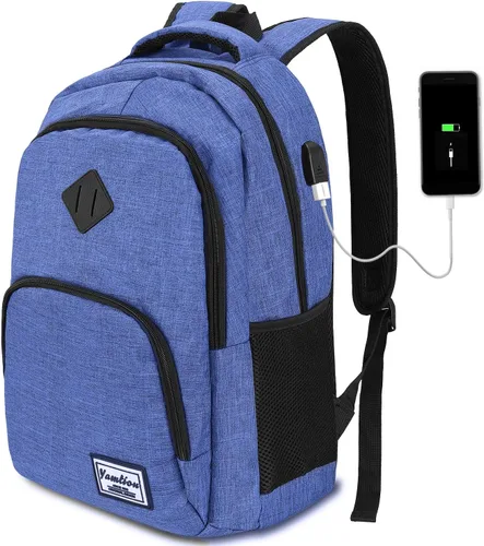 Vista 18 de YAMTION Mochila escolar, mochila para laptop con compartimento de 15.6 pulgadas para hombres y mujeres, color beige