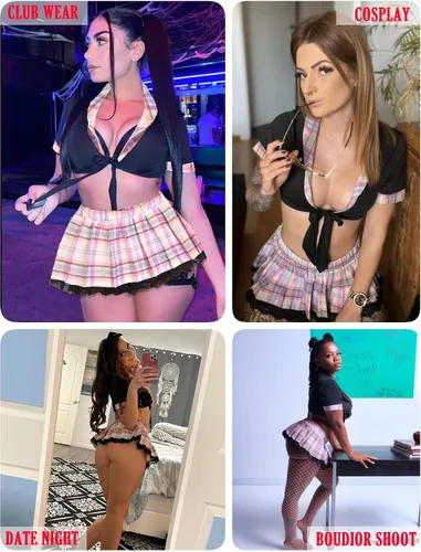 Vista 4 de ADOME - Conjunto de lencería sexy para mujer, diseño de colegiala, estudiante, para juegos de roles