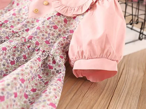 Vista 6 de Kids Girls Cute Sweet Collar Floral Dress for 2-7 Years,Casual Flowy Summer Short Puff Sleeve Doll Neck A-line Dress