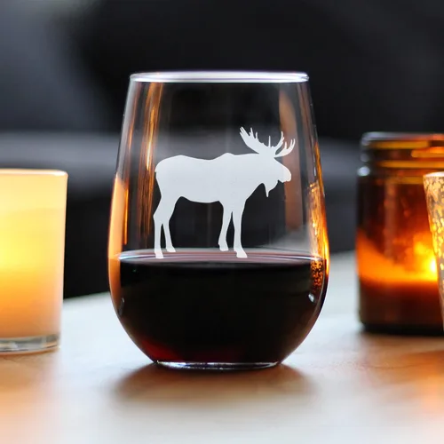 Vista 2 de Bevvee Moose Silhouette - Copa de vino sin tallo, regalos temáticos de cabina o decoración rústica, grande de 17 onzas
